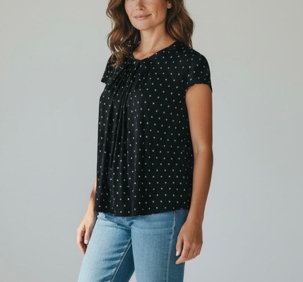 Worthington black/white floral print pleated blouse dressy business casual XL
